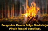 Zonguldak Orman Bölge Müdürlüğü Piknik Ateşini Yasakladı.