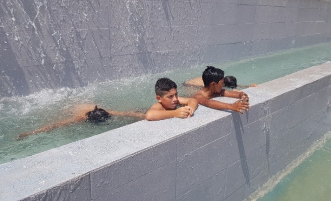 Çocukların süs havuzundaki tehlikeli atlayışları korkutuyor