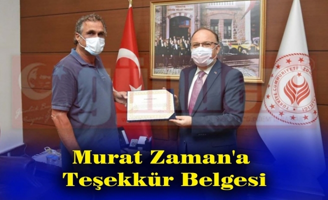 Tutulmaz'dan , Murat Zaman'a Teşekkür Belgesi