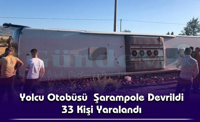 Yolcu Otobüsü  Şarampole Devrildi : 33 Kişi Yaralandı