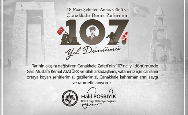 Başkan Posbıyık'ın 18 Mart Çanakkale Şehitleri Anma Günü Mesajı!
