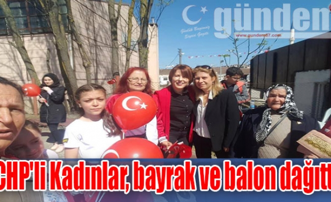CHP'li Kadınlar, bayrak ve balon dağıttı
