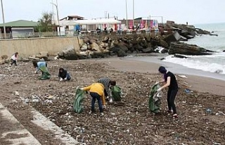 Üniversite öğrencileri sahili temizledi