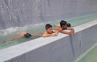 Çocukların süs havuzundaki tehlikeli atlayışları...