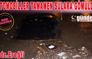 Ereğli'de Otomobiller Tamamen Sulara Gömüldü